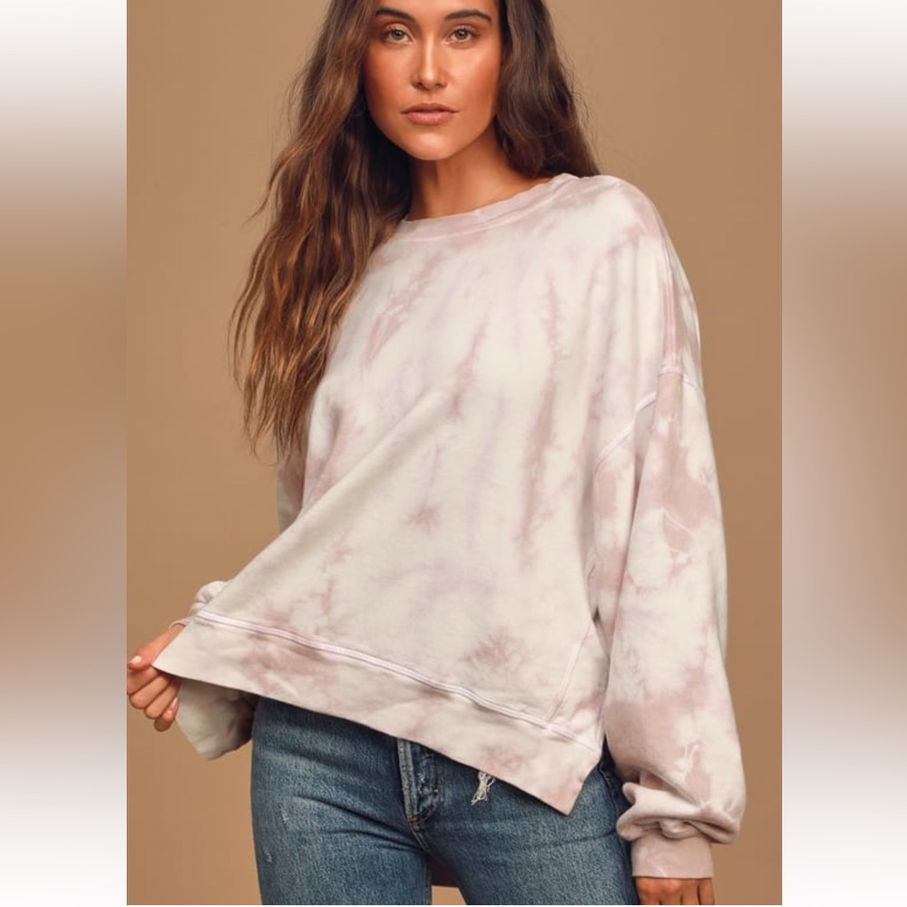 All Warmed Up Dusty Rose Tie-Dye Oversized Pullover Sweatshirt Dusty Rose (m)